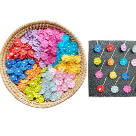 Set of 50 Tiny. Pretty Flowers Embellishment with Thread stem multicolored1 Tone Colorful Size 0.31" Mulberry Paper Flowers Craft Supplies Scrap Booking Embellishments for so Many Card Craft Projects