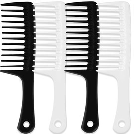 4PCS Wide Tooth Comb, Large Hair Detangling Comb Styling Comb, Professional Women Hair Care Handgrip Comb for Curly, Wet, Long Hair (Black & White)