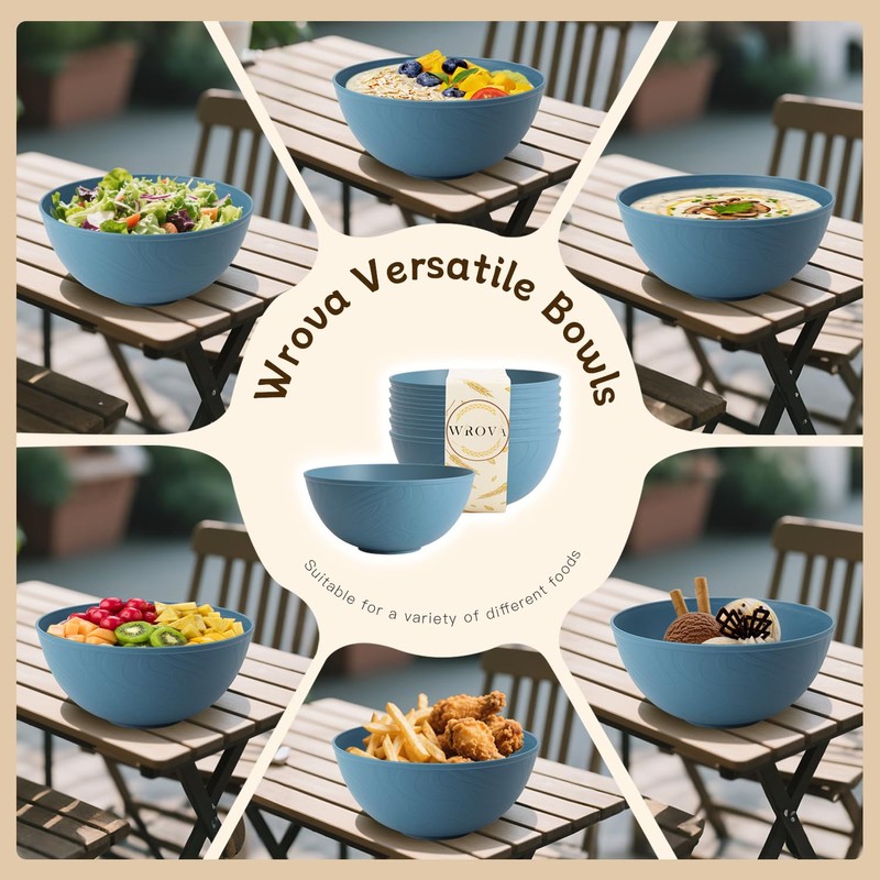 Wrova Wheat Straw Salad Bowls for Kitchen set of 6,Anti-Scald