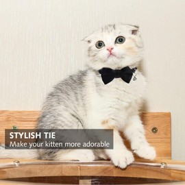 2 Pcs Velvet Cat Collar with Bell and Bowtie, Black and Red Adjustable Breakaway Cat Bowtie Collar, Kitten Small Puppy Safety Bow Tie Cat Collar for Pet Wedding Birthday Pet Party