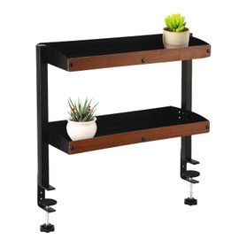 PEUTIER Clamp on Desk Shelf, Desktop or Under Desk 2 Tier Shelf Desk Extension Organizer Display Rack with Adjustable Metal Storage Tray for Table Accessories, Gaming Devices, Dresser Top