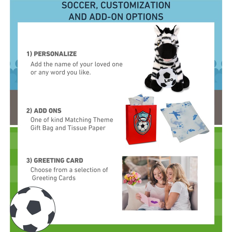 DolliBu Eco-Friendly Zebra Stuffed Animal with Soccer Ball Plush -