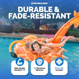 SWIMLINE ORIGINAL 90710 Giant Inflatable Giraffe Pool Float Floatie Ride-On Lounge W/ Stable Legs Wings Large Rideable Blow Up Summer Beach Swimming Party Lounge Big Raft Tube Decoration Toys Kids