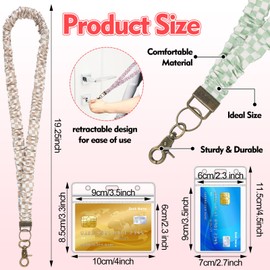 SATINIOR 4 Pcs Stretchy Scrunchie Lanyards with 8 ID Holder for ID Badges and Keys, Cute Neck Scrunchie Lanyard for Teacher Appreciation Gifts Nurses School (Colorful,Checkered Style)