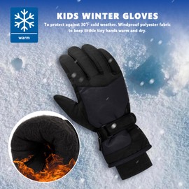 DARCHEN 3-12 Kids Snow Gloves, Boys Winter Waterproof Gloves for Ski Snowboarding Insulated Thickening Warm Windproof Cold Weather Outdoor Sports Gloves Age Girls 3-12 Years Olds