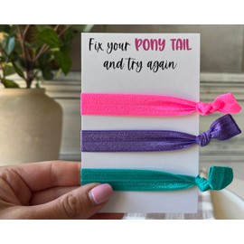 Hair Tie Favors for Girls - Motivational Gift for Girls – Christmas Stocking Stuffer for Tween Teen Girls, Sports Team Favor, Gymnastics & Cheer Gift (Fix Your Pony (Pink, Purple, Teal))