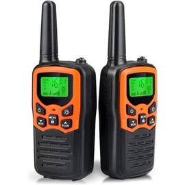 Walkie Talkies,  Long Range Walkie Talkies for Adults with 22 FRS Channels, Family Walkie Talkie with LED Flashlight VOX LCD Display for Hiking Camping Trip (Orange 2 Pack) - Color: orange