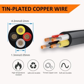 CARLITS 22 Gauge 4 Conductor Electrical Wire, 50FT Black Stranded Low Voltage 22/4 Cable PVC Case, Flexible Extension Power Cord for LED Lamp