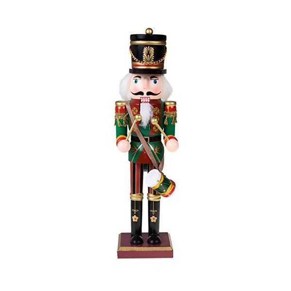 Traditional Drummer Soldier Nutcracker by Clever Creations |Wearing Green Uniform with Drum | Collectible Wooden Christmas Nutcracker | Festive Holiday Decor |100% Wood | 12â Tall