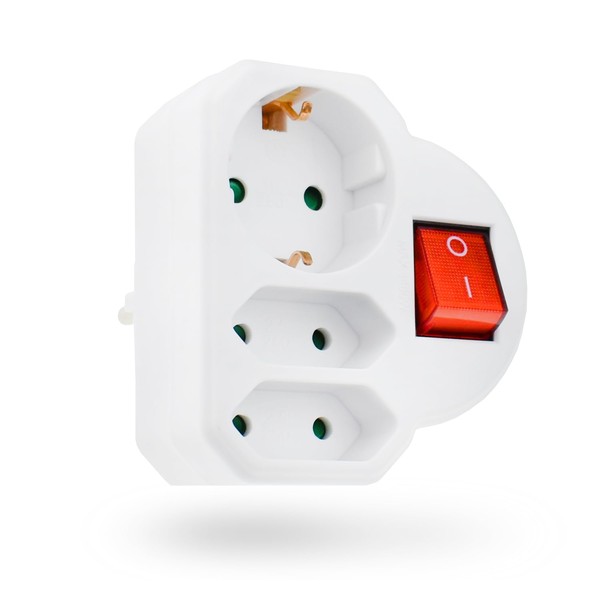 feletec 3-Way Socket Adaptor 1x Schuko, 2x Euro, White, with