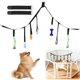 IAIGOGO Dog Playpen Hanging Tug Toy for Small Dogs Puppies, Overall Adjustable Height, 78in Nylon Rope with 7 Replaceable Toys for Crate Indoor Outdoor Enrichment Self Play