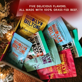 Brooklyn Biltong Beef Jerky Gift for Men (Biltong Gift Box Pack of 7) – Premium Air-Dried Grass-Fed Healthy Beef, High Protein Keto & Gluten-Free Snacks, Whole30 Biltong Box, Made in USA