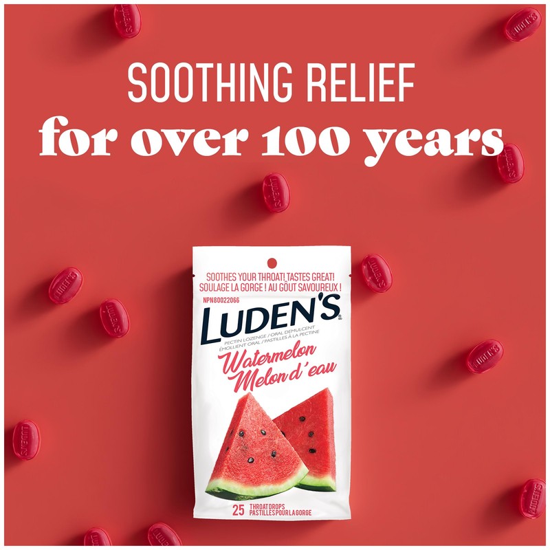 Luden's Throat Drops Watermelon, Soothing Lozenge, 25 Count (Pack of