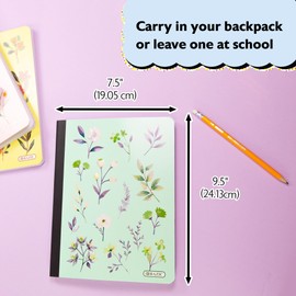BAZIC Composition Notebook College Ruled, 100 Sheets Floral Print Poly Cover Notebooks, Journal Comp Lined Note books for Office School, 4-Pack