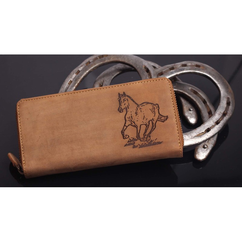 Greenburry Vintage Leather Women's Purse Horse Design Brown 19 x