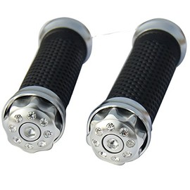 MotorToGo Silver CNC Aluminum 7/8" 22mm Handlebar Grips with Diamonds End Caps for 2018 Honda Rebel 500 CMX500 ABS