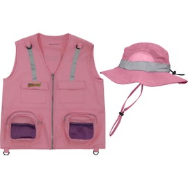 Eagle Eye Explorer Pink M/L Safety Vest with Floppy Safari Hat Fits Youth Size 8-12 (Pink Vest with Hat, Medium/Large)