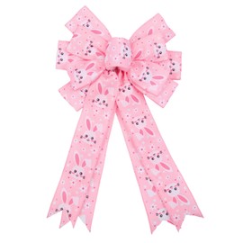 WRBAJIS Easter Bows for Wreath Pink Easter Tree Topper Bow with Bunny Rabbit Flowers Pattern 15’’x8’’ Large Bowknot Ribbon for Spring Home Front Door Outdoor Decoration Supplies