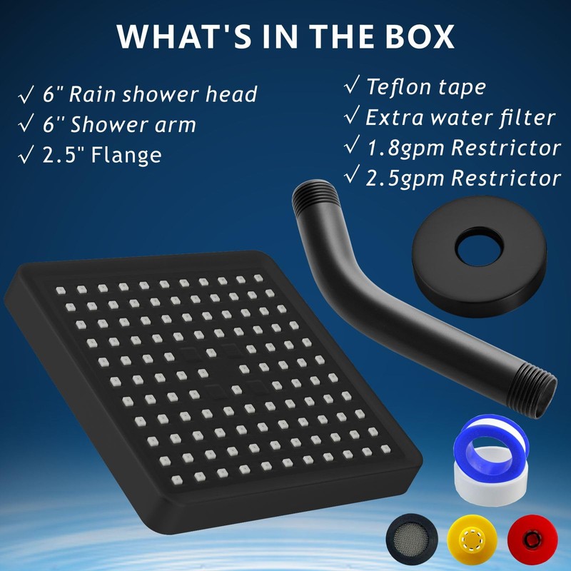 Nuodan High Pressure Rain Shower Head with 6'' Shower Arm