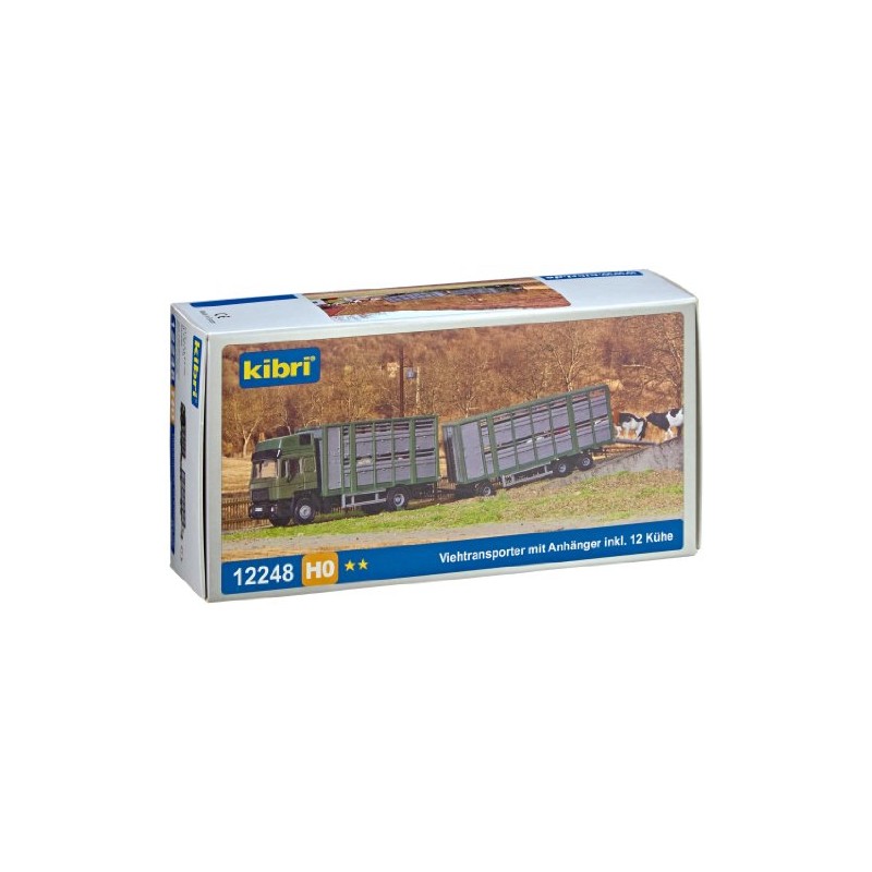 H0 Cattle lorry with trailer and 12 cows