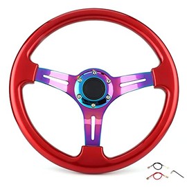 Volante Aramox, 350 Mm  14 Pulgadas de Diámetro, Volante Deportivo para Automóvil, Universal para Vehículos, Automóvil de Carreras, 6 Orificios, Rojo 