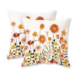 HOMFREEST Fall Flowers Throw Pillow Covers 18x18 Inch Flower Decorative Lumbar Pillowcases Farmhouse Autumn Seasonal Harvest Patio Cushion Cases for Sofa Couch Set of 2
