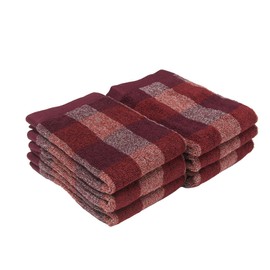 MUJI 84345708 Soft Pile Hand Towels (Pattern), Set of 6, 13.4 x 13.8 inches (34 x 35 cm), Bordeaux Check/Soft