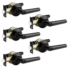GOBEKOR 5 Pack Black Privacy Door Handles Interior Door Handles for Bedroom & Bathroom Keyless Privacy Door Levers Heavy Duty Door Handles Indoor