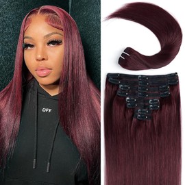 Nvnvdij Straight Clip in Hair Extensions Remy Human Hair 8pcs Per Set with 18Clips Double Weft Clip in Human Hair Extensions Real Human Hair For Women (16 Inch #99J)