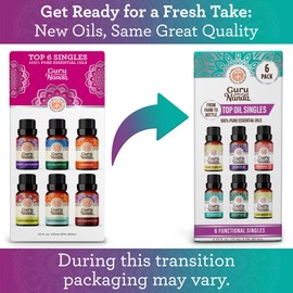 GuruNanda Essential Oils Set for Diffusers, 100% Pure, Aromatherapy, Massage, Candle & Soap Making Lavender, Peppermint, Eucalyptus, Grapefruit, Lemongrass, Ylang Ylang 0.33 Fl Oz (Pack of 6)