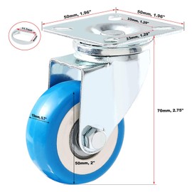 FactorDuty 50 Pack Caster Swivel Plate On Blue Polyurethane Wheels (2" no brake)