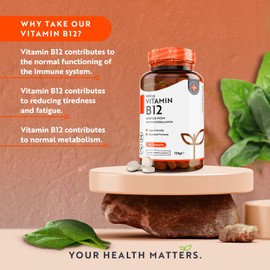 Nutravita Vitamin B12 1000mcg - 365 High Strength Vegan Tablets (1 Year Supply) - Max Strength B12 Supplement - Contributes to The Reduction of Tiredness and Fatigue - Made in The UK by Nutravita