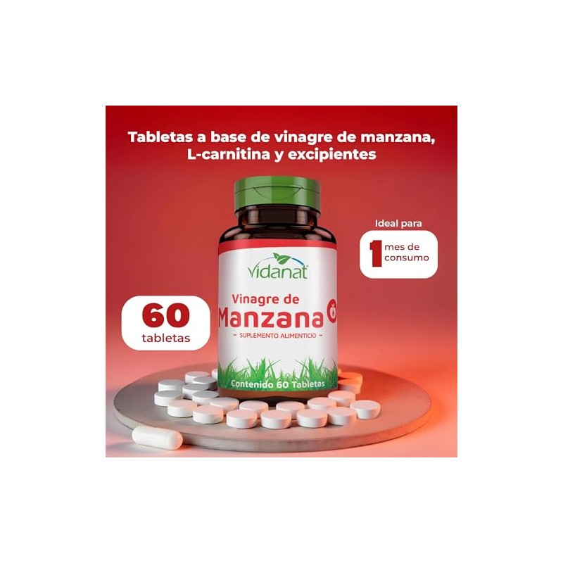 Vidanat Vinagre de Manzana 60 Tabletas Complemento Alimenticio de Calidad