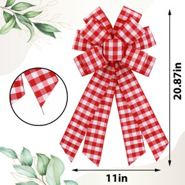 Ftuuo Large Red White Buffalo Plaid Wreath Bows, Farmhouse Burlap Bow for Wreath Rustic Crafts Decorative Hanging Ornament Bow for Indoor Outdoor Wedding Holiday Birthday Party Decorations
