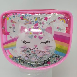 Hot Focus Pretty Lips Beauty Kit, Caticorn. 1 Clear Confetti Cosmetic Bag, 1 Eyeshadow Palette, 1 Lip Balm, 1 Lip Gloss. Complete Makeup Kit for Kids/Girls/Teens. Perfect for Any Occasion.