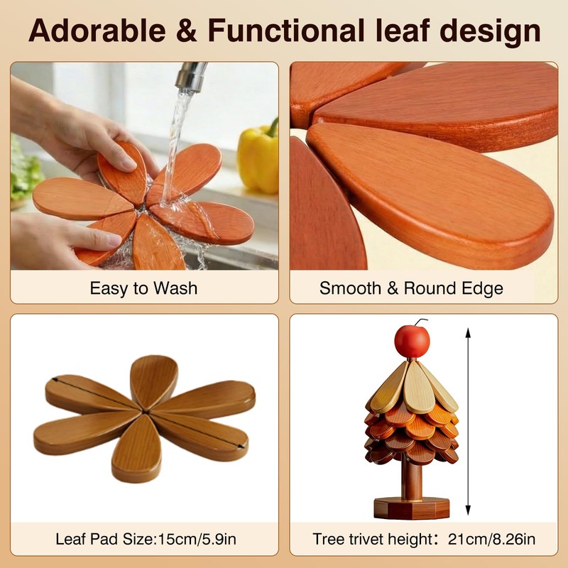 Wooden Trivets for Hot Dishes Tree Trivet Set with Apple