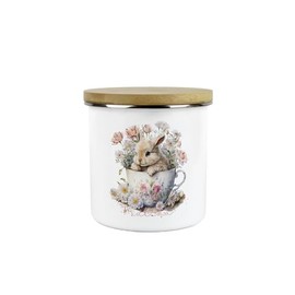 Purely Home Bunny Rabbit Matcha Canister - Teacup Bunny Medium Metal/Enamel Hot Drinks Kitchen Storage Container Gift