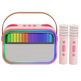 Mini Karaoke Machine for Kids, Portable Bluetooth Speaker with 2 Wireless Microphone, Karaoke Toys Birthday Gifts for Girls 4,5,6,7,8,10Year Old Home Party(Pink)
