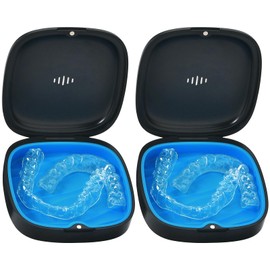 2 Pack Retainer Case Aligner Case Vent Holes Removable Silicone Black Blue