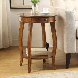 Acme Alysa Wooden Round End Table with Bottom Shelf in Walnut