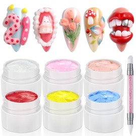 Furtherpretty Colored Sculpting Gel for Nail Art, 6 Colors Nail Clay for 3D Art, Non-Sticky Hard Solid Builder Gel with Silicone Carving Pen, Nail Molding Kit for Home Manicure & Professional Salon