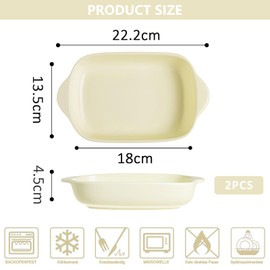 Ceramic Casserole Dish, Set of 2, Lasagne Mould, Rectangular Casserole Dish, 22.2 x 13.5 x 4.5 cm, Colourful Glazed Small Casserole Dish, Oven Mould for Lasagna, Baking, Gourmet Food, Heat Resistant