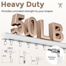 Ceiling Curtain Track White 6-9 ft Heavy Duty Ceiling/Wall Mount Rail