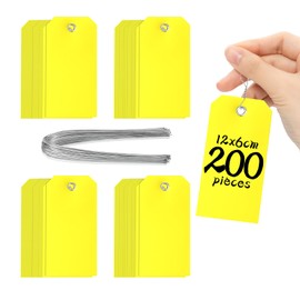 200pcs 120x60mm Yellow Threaded Labels Price Tags Plastic Emptied Rigid Thick Durable Practical (200)
