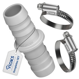 VIOKS Drain Hose Connector, Washing Machine Connection Adapter, 17/17 mm Diameter with 2 x Hose Clamps, Stainless Steel, 18-28 mm, Washing Machine Drain Connection Adapter with Hose Clamps Set