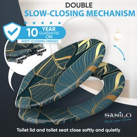 Sanilo Toilet Seat ROUND with Soft Close, Quiet and Slow Close Lid and Seat, Strong Bumpers and Hinges, Monstera