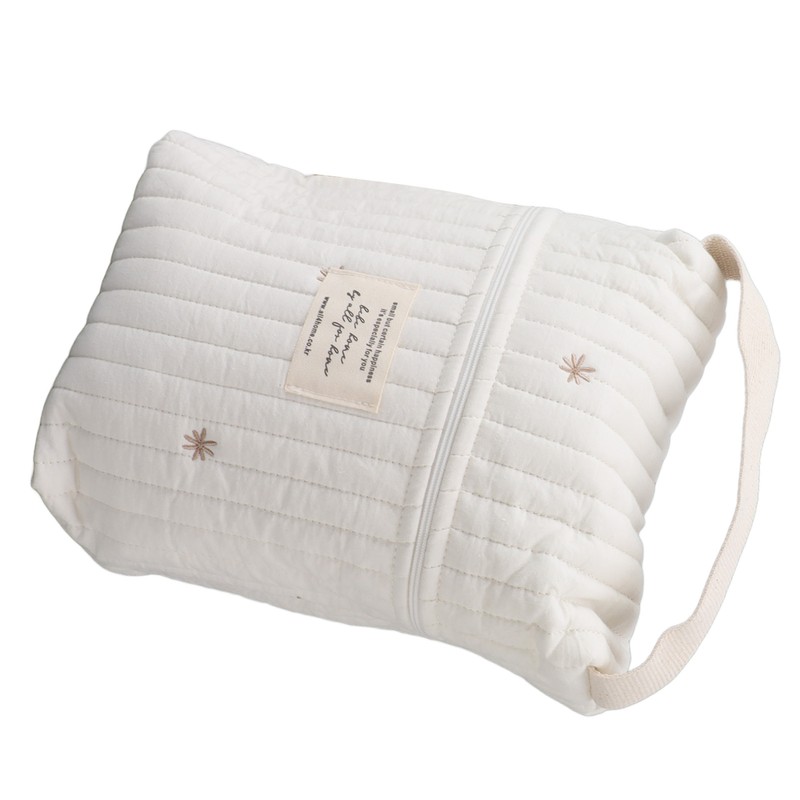 Cute Quilting Embroidered Pattern Diapers Bag Cotton Baby Stroller Zipper