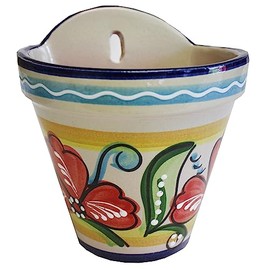Tierra Fina Spanish Wall Planter, Flower Pot, Planter, Wall Pocket 6.5"" D