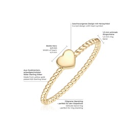 Glanzstücke München Women's Ring Heart Sterling Silver Yellow Gold-Plated – Women's Jewellery Friendship Rings Thin Plug-In Ring Heart Ring, Silver, No Gemstone