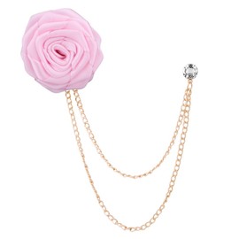 Pink Rose Lapel Pin Tassel Chain Brooch for Men - Wedding Accessory